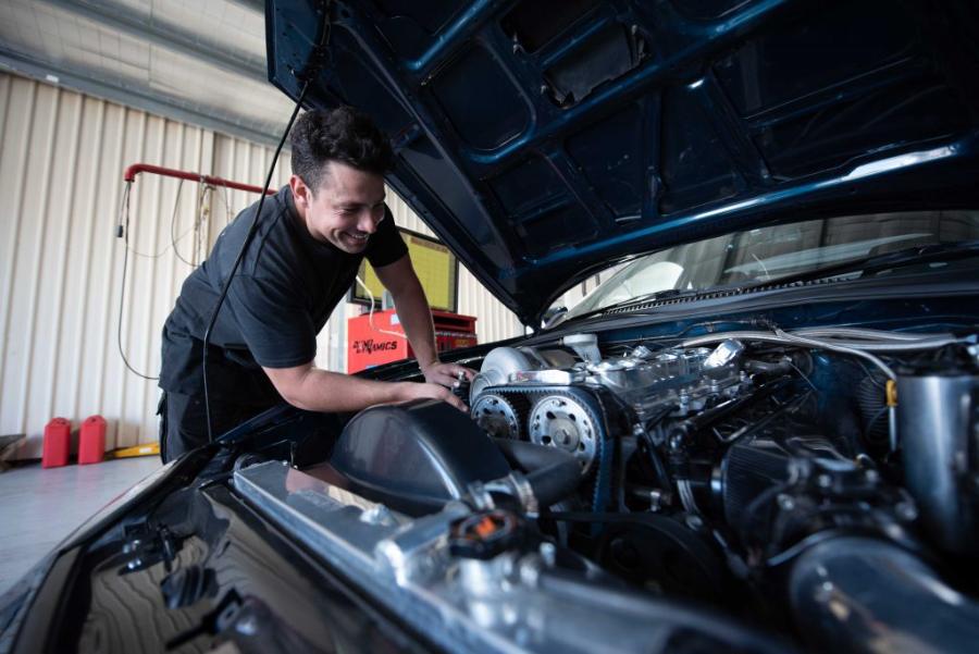 Mechanic working on an engine