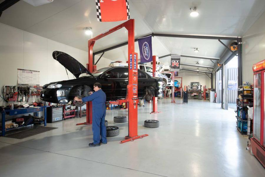 Hoists and bays inside the workshop