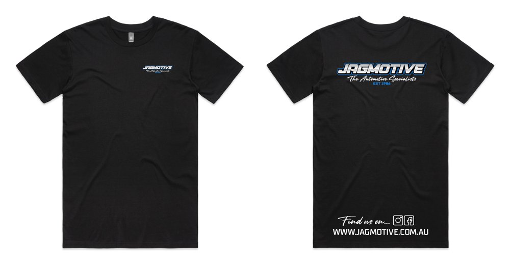 Black Jagmotive T-shirt, front and back