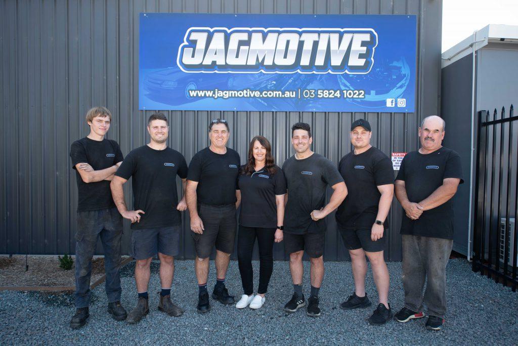 The Jagmotive team outside the workshop